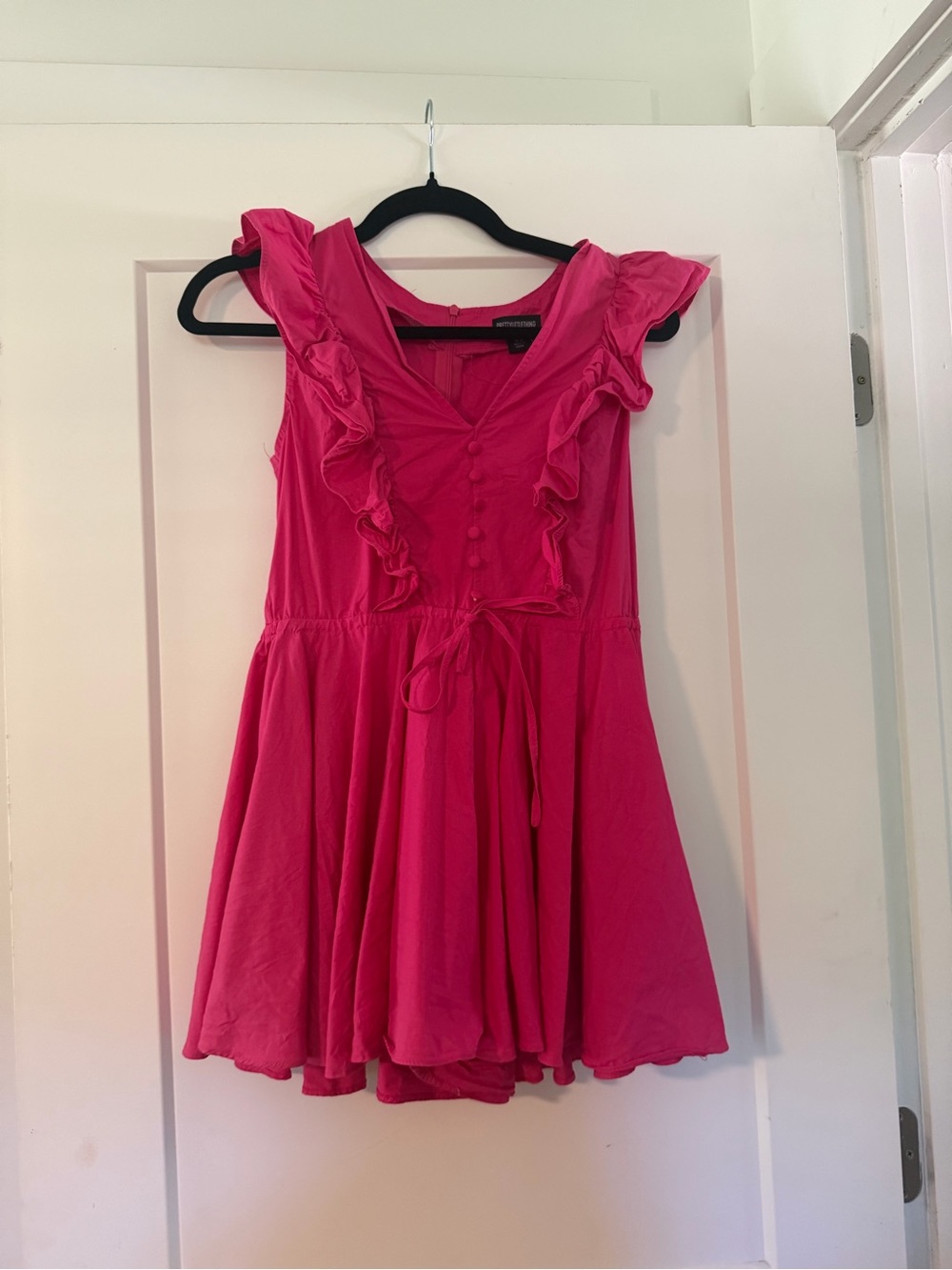 PrettyLittleThing Hot Pink Ruffle Tie-Waist Romper